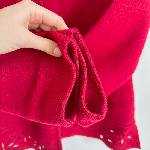 VINTAGE RINO ROSSI RED ROSE BOILED WOOL CUT OUT HEM CARDIGAN SWEATER JACKET M - Picture 5 of 8